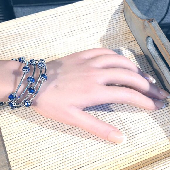 Handcrafted Crystal Wrap Bracelet With Blue Faceted Beads - Picture 7 of 7